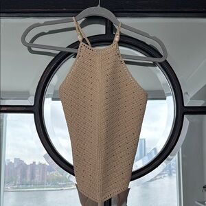 DISSH Tan Crochet Halter Top